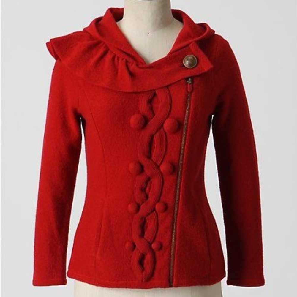 ANTHROPOLOGIE Red Wool Juxtaposed Jacket Small
